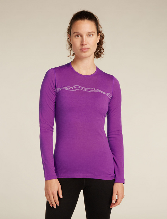Icebreaker Womens Merino 200 Oasis LS Crewe Mountain Pulse Passion