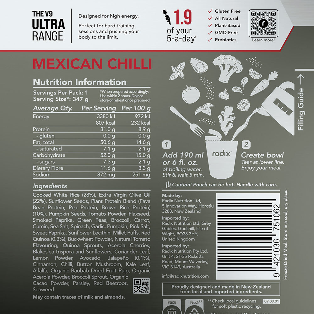 #Radix Nutrition ULTRA 800kcal Meal, MEXICAN CHILLI 145g