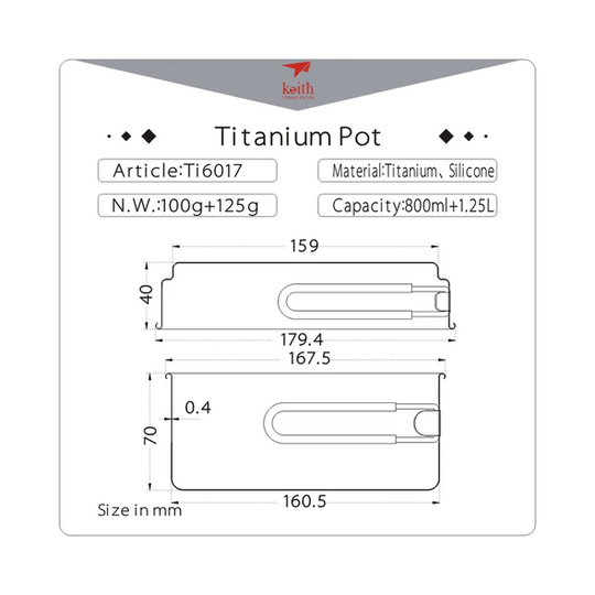 Keith Titanium 2-Piece Titanium Pot and Pan Cook Set 1.25L+770ml