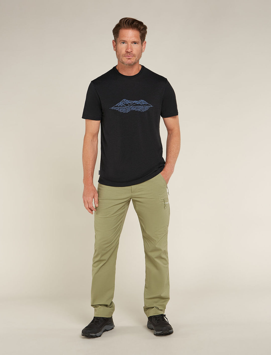 Icebreaker Mens Merino 150 Tech Lite SS Tee Pukaki Reflected BLACK