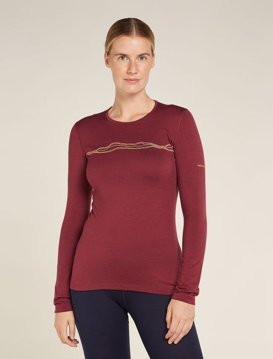 Icebreaker Womens Merino 200 Oasis LS Crewe Mountain Pulse PORT