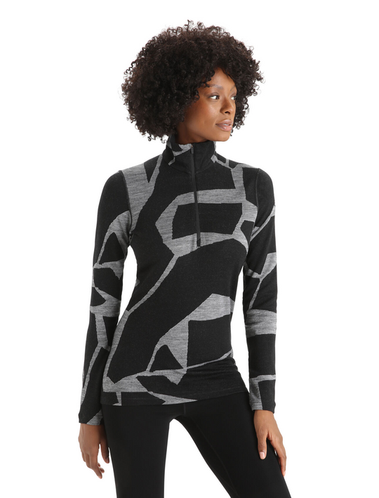 Icebreaker Women 250 Vertex LS Half Zip Fractured Landscapes Black