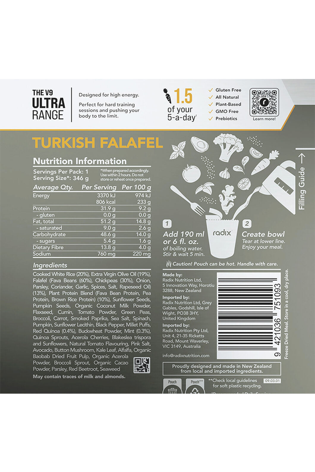 Radix Nutrition ULTRA 800kcal Meal TURKISH FALAFEL 156g