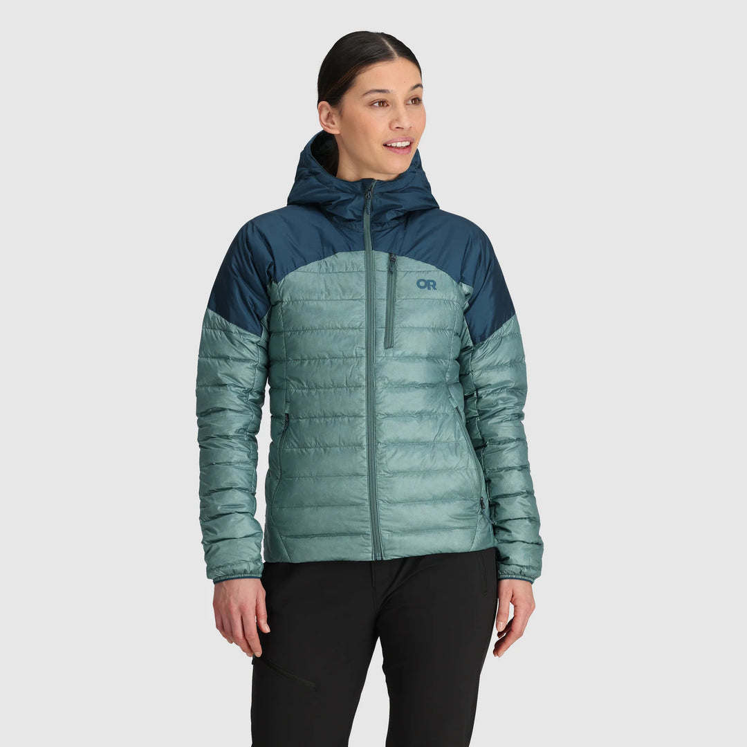 Outdoor Research Womens Helium Down Hoodie Neptune/Harbor