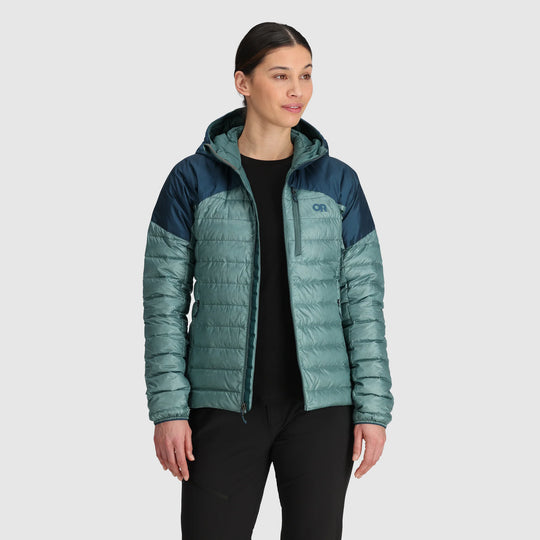 Outdoor Research Womens Helium Down Hoodie Neptune/Harbor