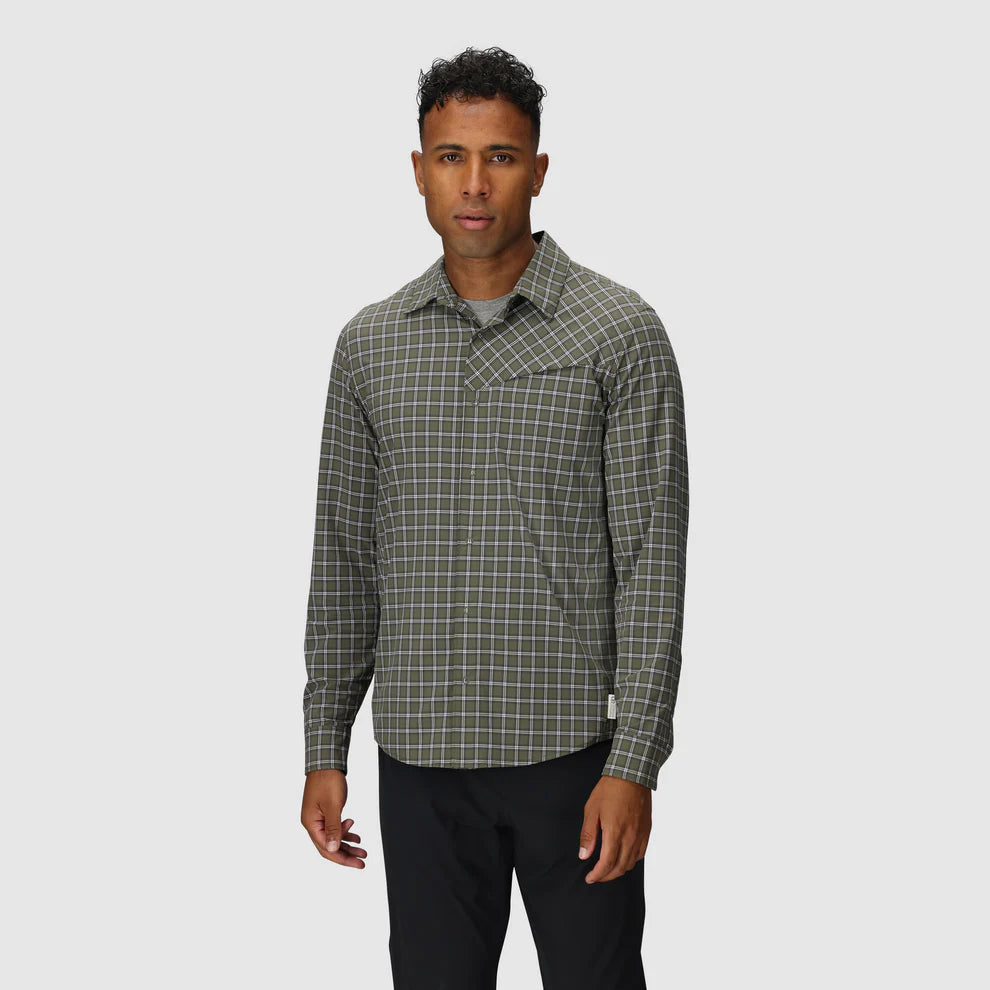 Outdoor Research Men Astroman Long Sleeve Sun Shirt Ranger Green Plaid