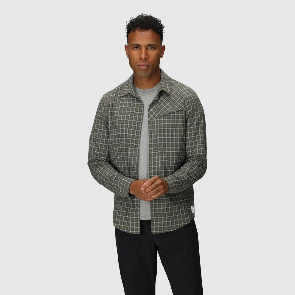 Outdoor Research Men Astroman Long Sleeve Sun Shirt Ranger Green Plaid