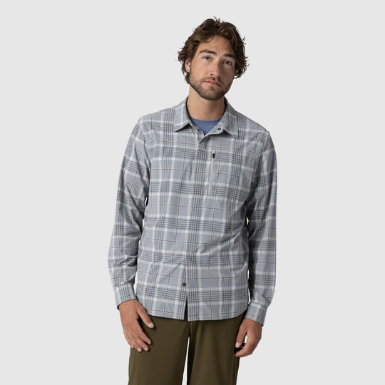 Outdoor Research Mens Astroman Long Sleeve Sun Shirt Light Pewter Plaid