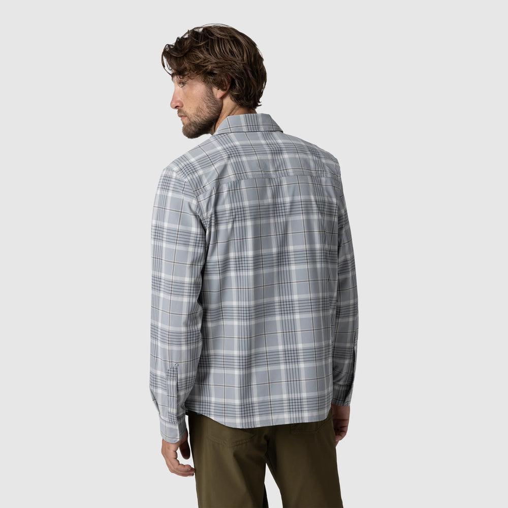 Outdoor Research Mens Astroman Long Sleeve Sun Shirt Light Pewter Plaid
