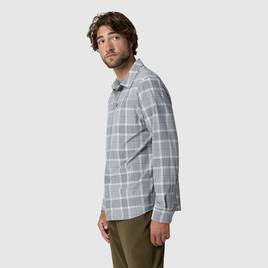 Outdoor Research Mens Astroman Long Sleeve Sun Shirt Light Pewter Plaid