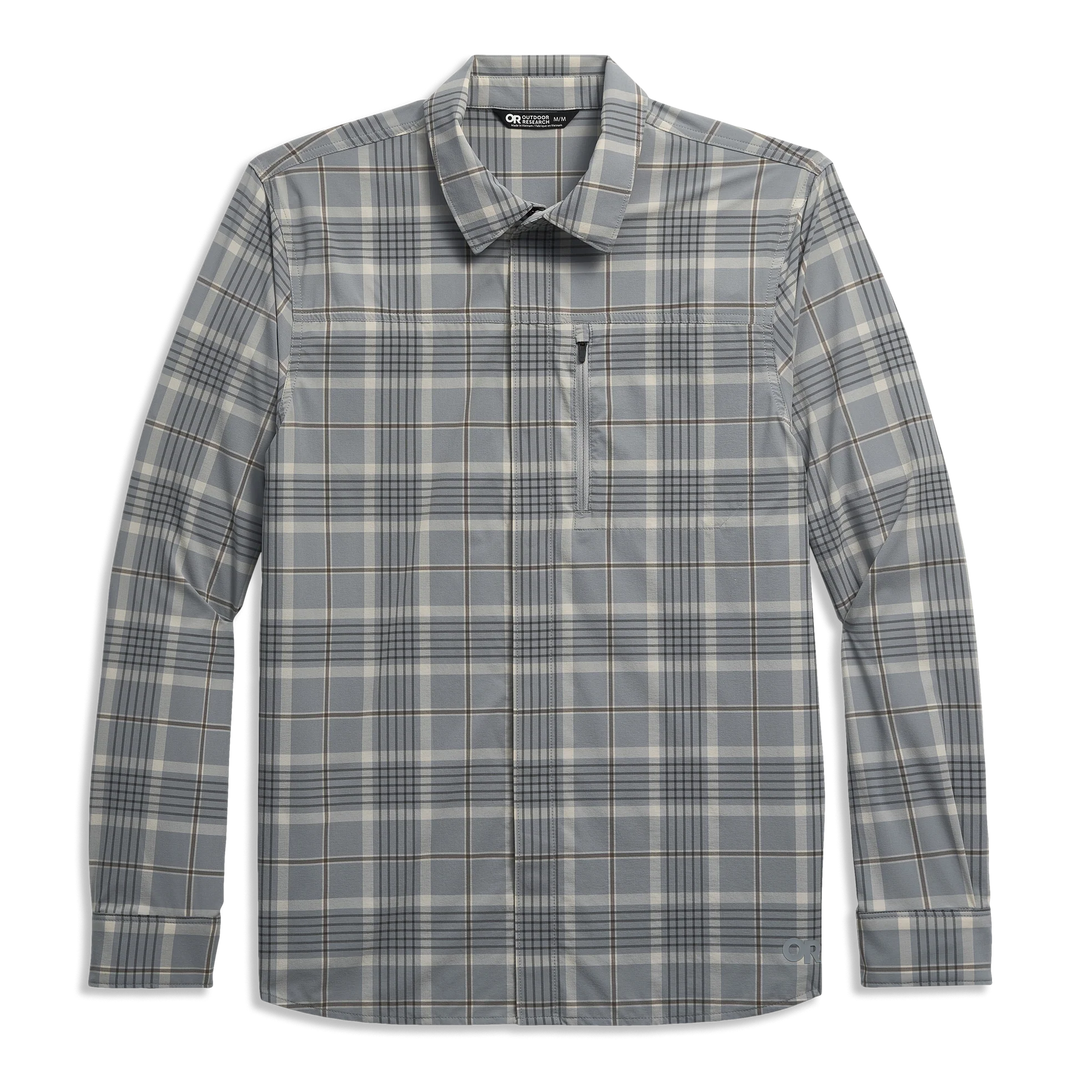 Outdoor Research Mens Astroman Long Sleeve Sun Shirt Light Pewter Plaid