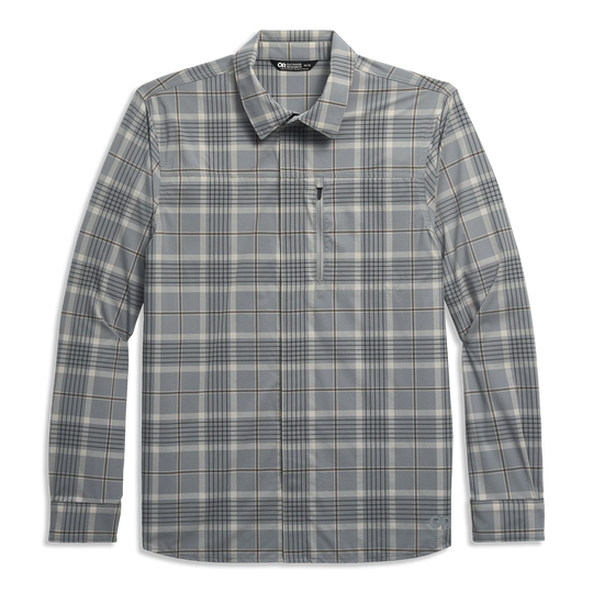 Outdoor Research Mens Astroman Long Sleeve Sun Shirt Light Pewter Plaid