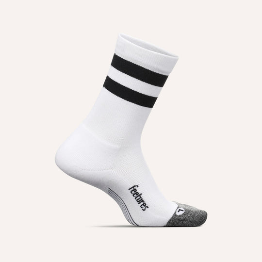 Feetures Elite Light Cushion Mini Crew White High Top Stripe