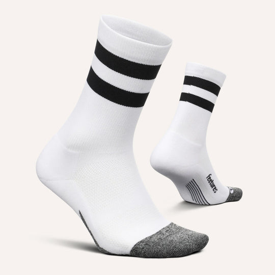 Feetures Elite Light Cushion Mini Crew White High Top Stripe