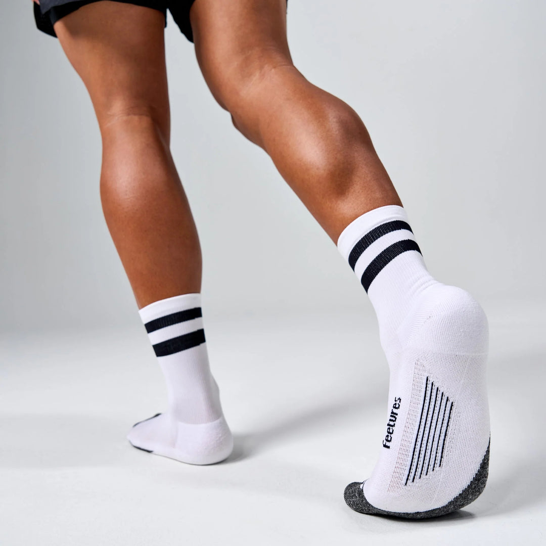Feetures Elite Light Cushion Mini Crew White High Top Stripe