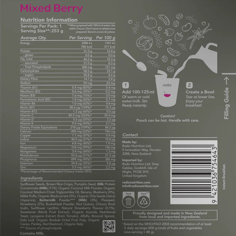 Radix Nutrition ULTRA Dairy 800kcal Breakfast Meal Mixed Berry 153g