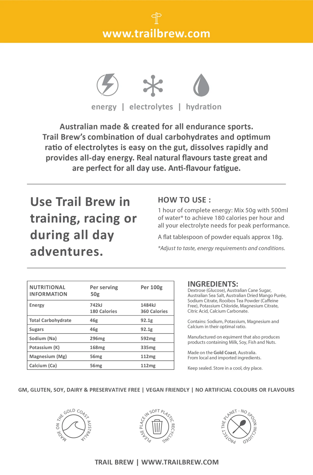 TRAIL BREW Mango Iced Tea Energy + Electrolytes 1kg