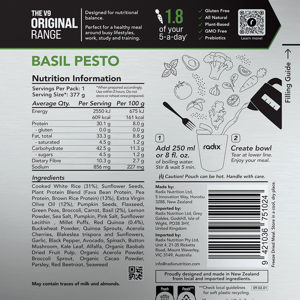 Radix Nutrition ORIGINAL 600kcal Meal, BASIL PESTO 121g