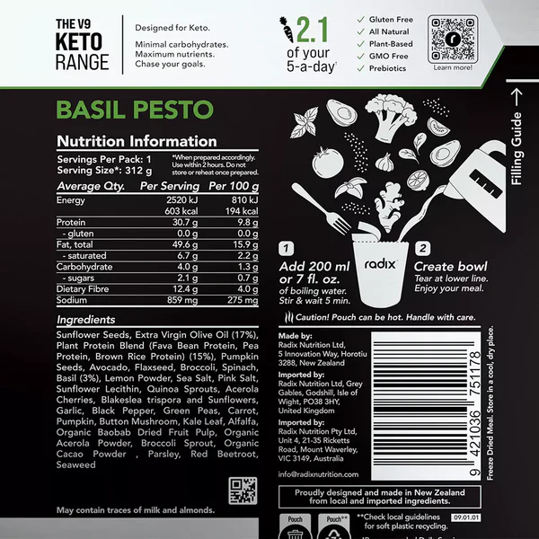 RADIX Keto Meals v9.0 600Kcal Basil Pesto