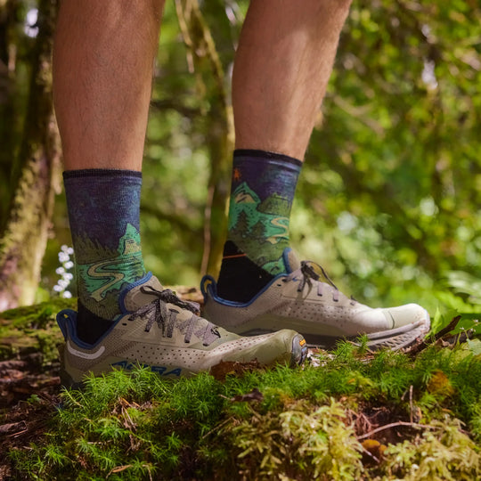 Smartwool Trail Run Targeted Cushion Neature Print Crew Socks Twilight Blue