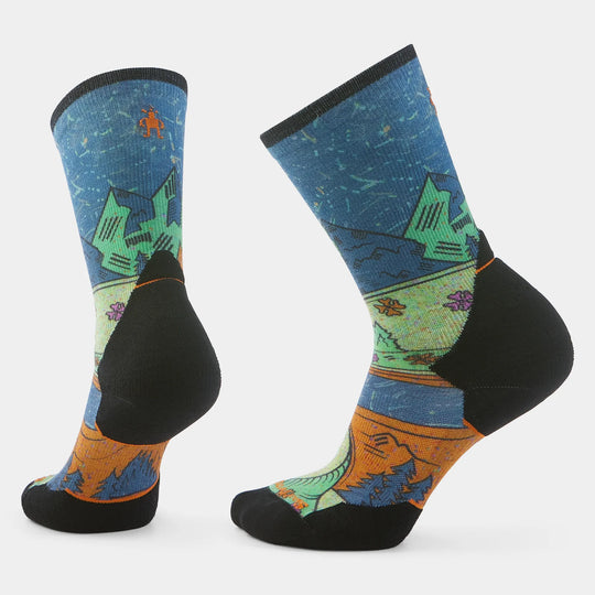 Smartwool W Trail Run Targeted Cushion Mountain Print Crew Socks Twilight Blue