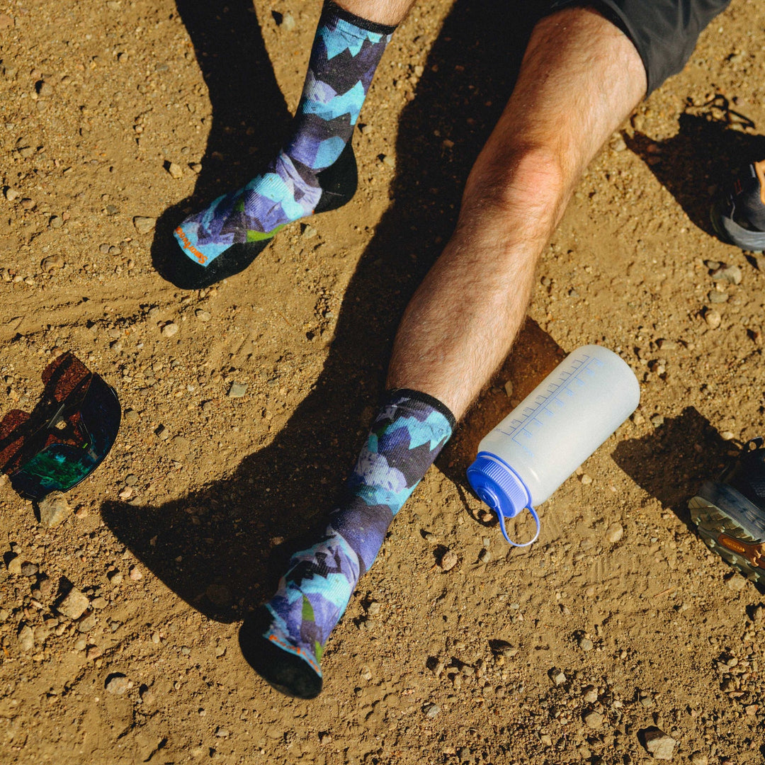 Smartwool Trail Run Targeted Cushion Summit Sector Print Crew Socks Nightfall Blue