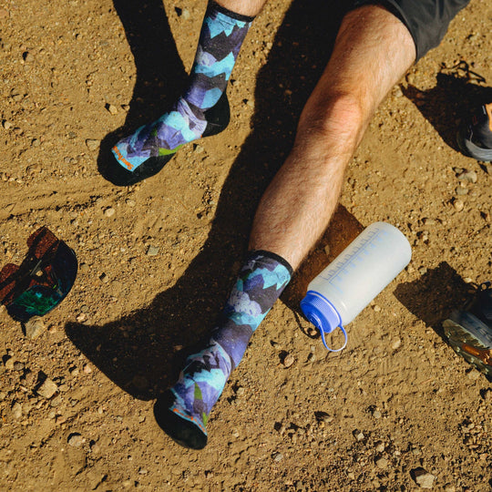 Smartwool Trail Run Targeted Cushion Summit Sector Print Crew Socks Nightfall Blue