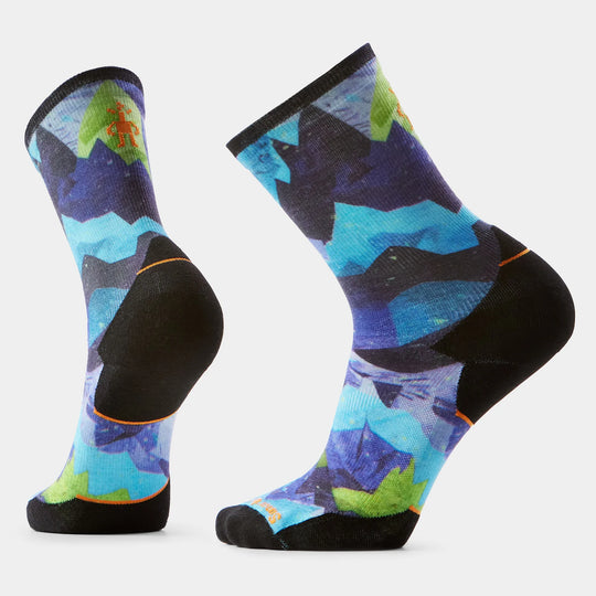 Smartwool Trail Run Targeted Cushion Summit Sector Print Crew Socks Nightfall Blue
