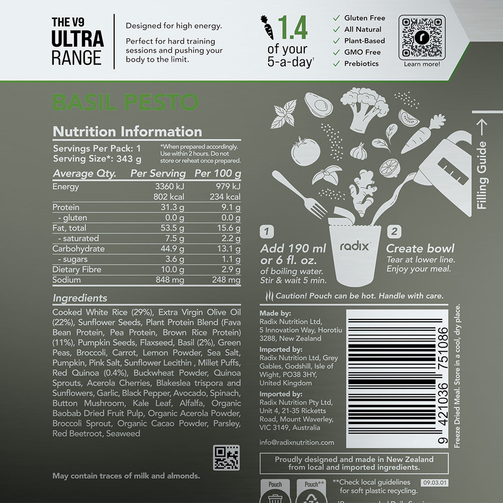 Radix Nutrition ULTRA 800kcal Meal, BASIL PESTO 142g