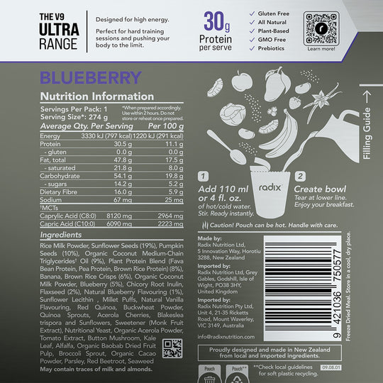 Radix Nutrition ULTRA 800kcal Breakfast Meal Blueberry 164