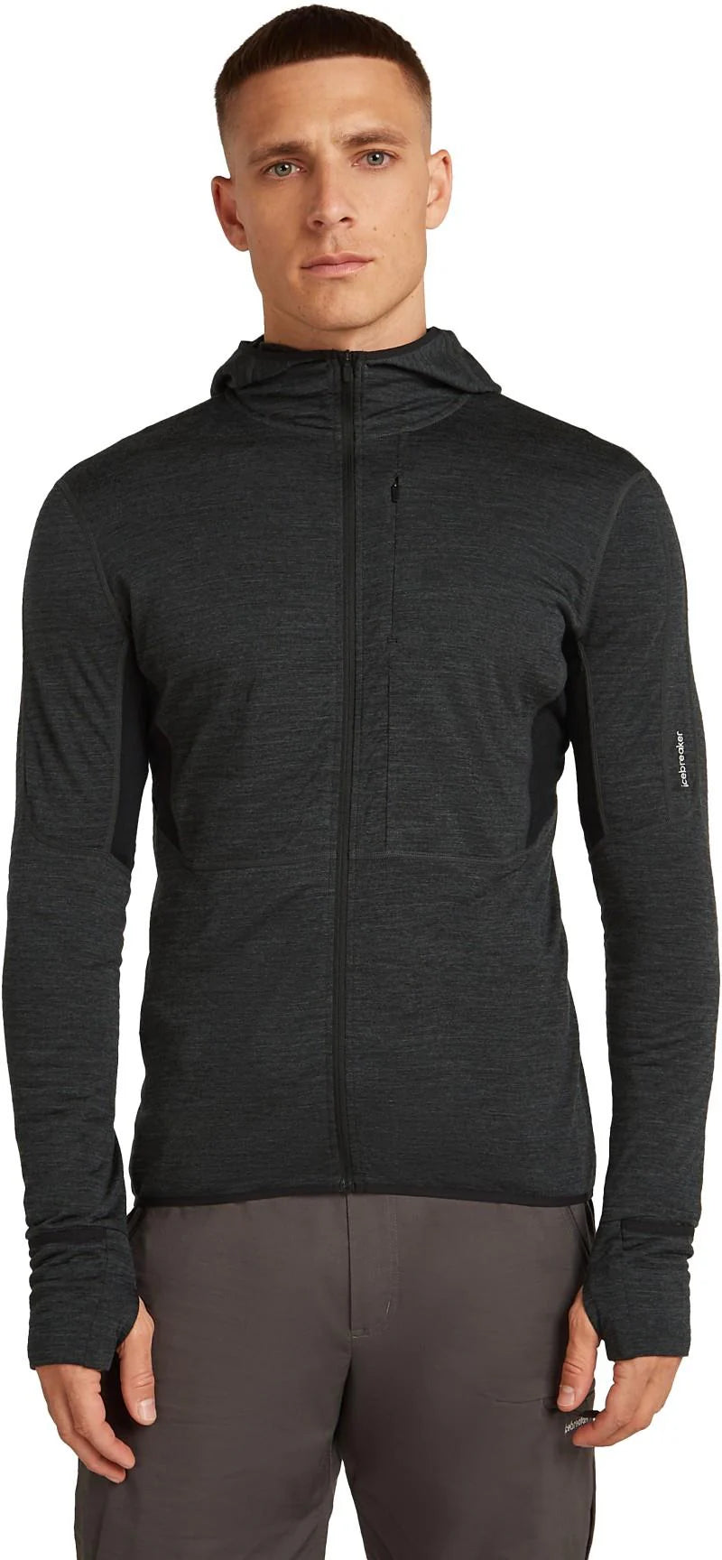 Icebreaker Mens Merino 200 Real Descender LS Zip Black