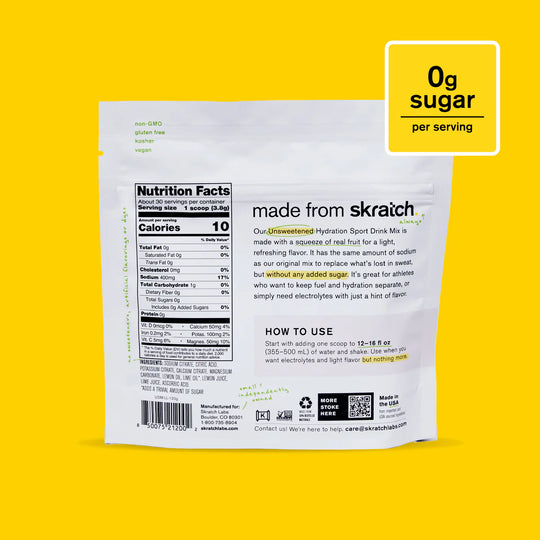 Skratch Unsweetened Hydration Drink Mix, Lemon & Lime 30-Serving Resealable Bag