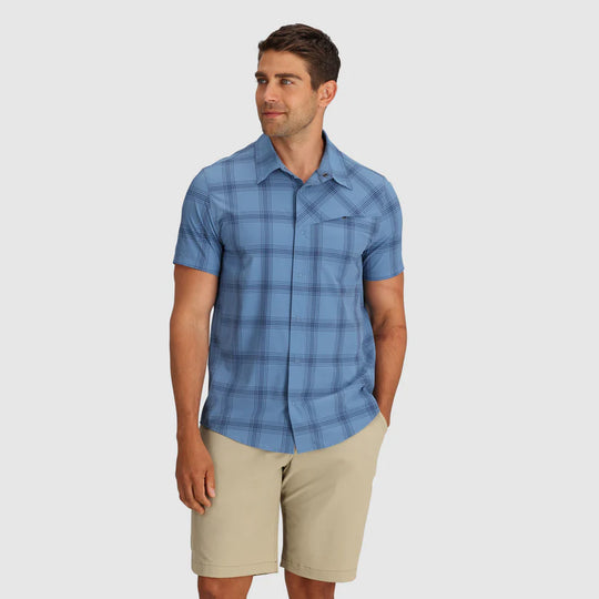 Outdoor Research Men Astroman Short Sleeve Sun Shirt Olympic Plaid