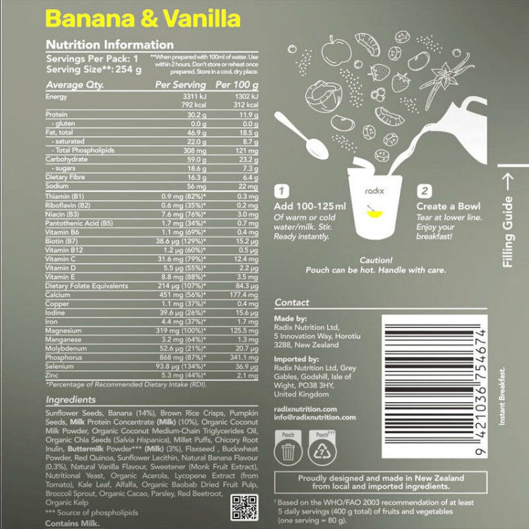 Radix Nutrition ULTRA Dairy 800kcal Breakfast Meal Banana & Vanilla 154g
