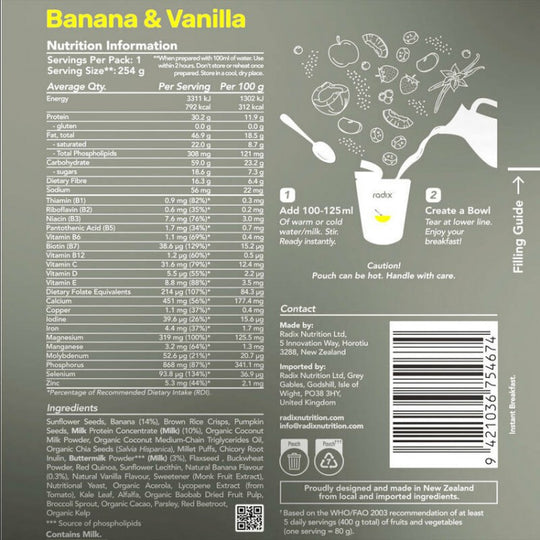 Radix Nutrition ULTRA Dairy 800kcal Breakfast Meal Banana & Vanilla 154g