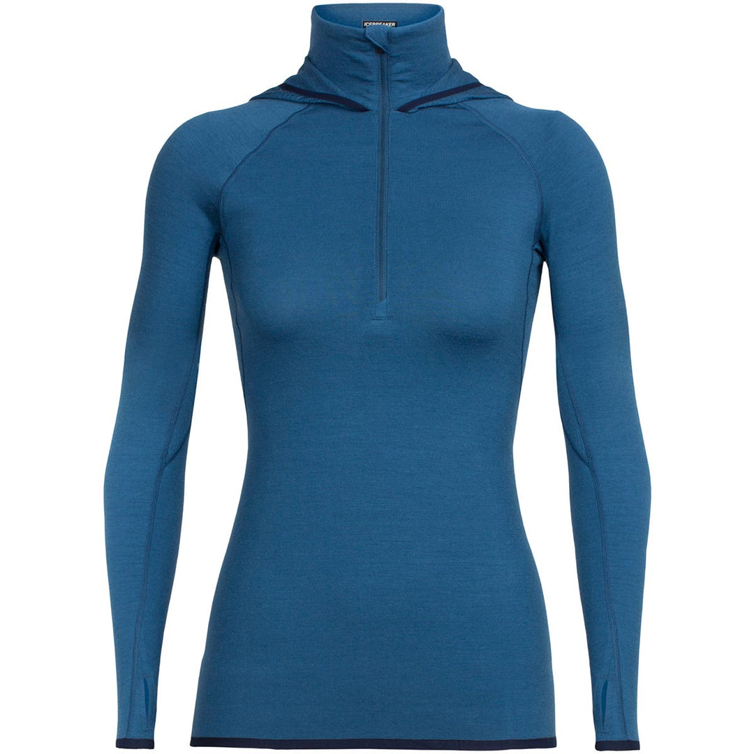 Icebreaker Womens Fluid Zone LS Half Zip Hood PRUSSIAN BLUE/Midnig