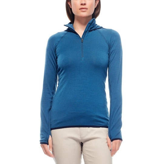 Icebreaker Womens Fluid Zone LS Half Zip Hood PRUSSIAN BLUE/Midnig