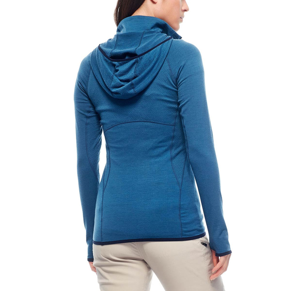 Icebreaker Womens Fluid Zone LS Half Zip Hood PRUSSIAN BLUE/Midnig