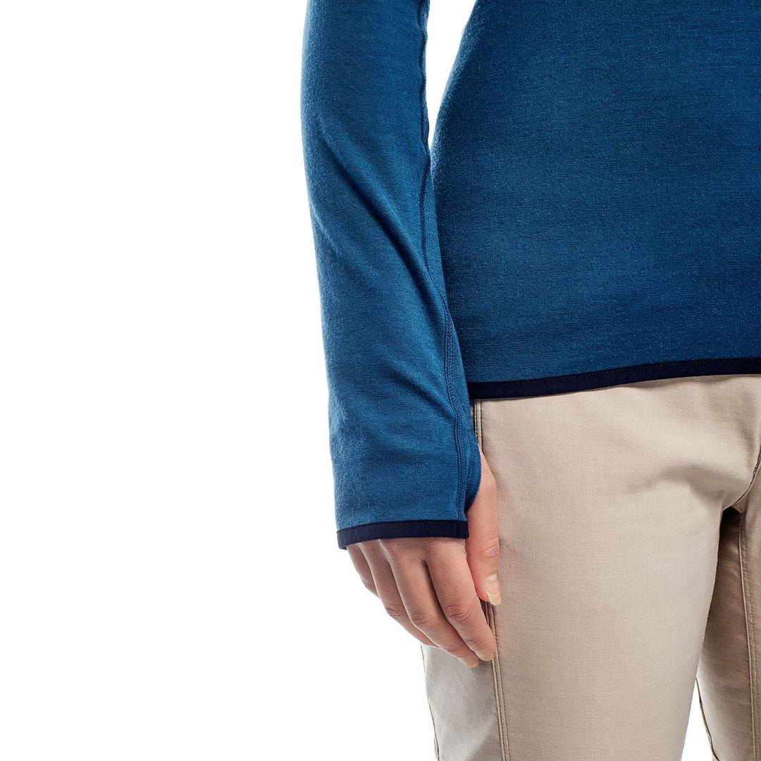 Icebreaker Womens Fluid Zone LS Half Zip Hood PRUSSIAN BLUE/Midnig