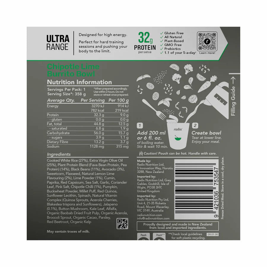Radix Nutrition ULTRA 800kcal Meal Chipotle Burrito Bowl 158g