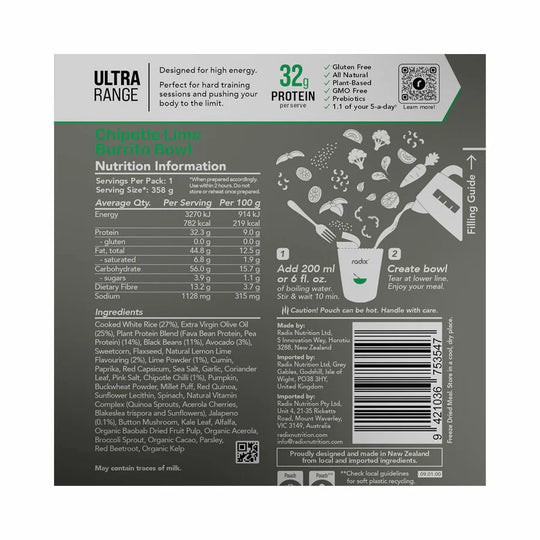 Radix Nutrition ULTRA 800kcal Meal Chipotle Burrito Bowl 158g