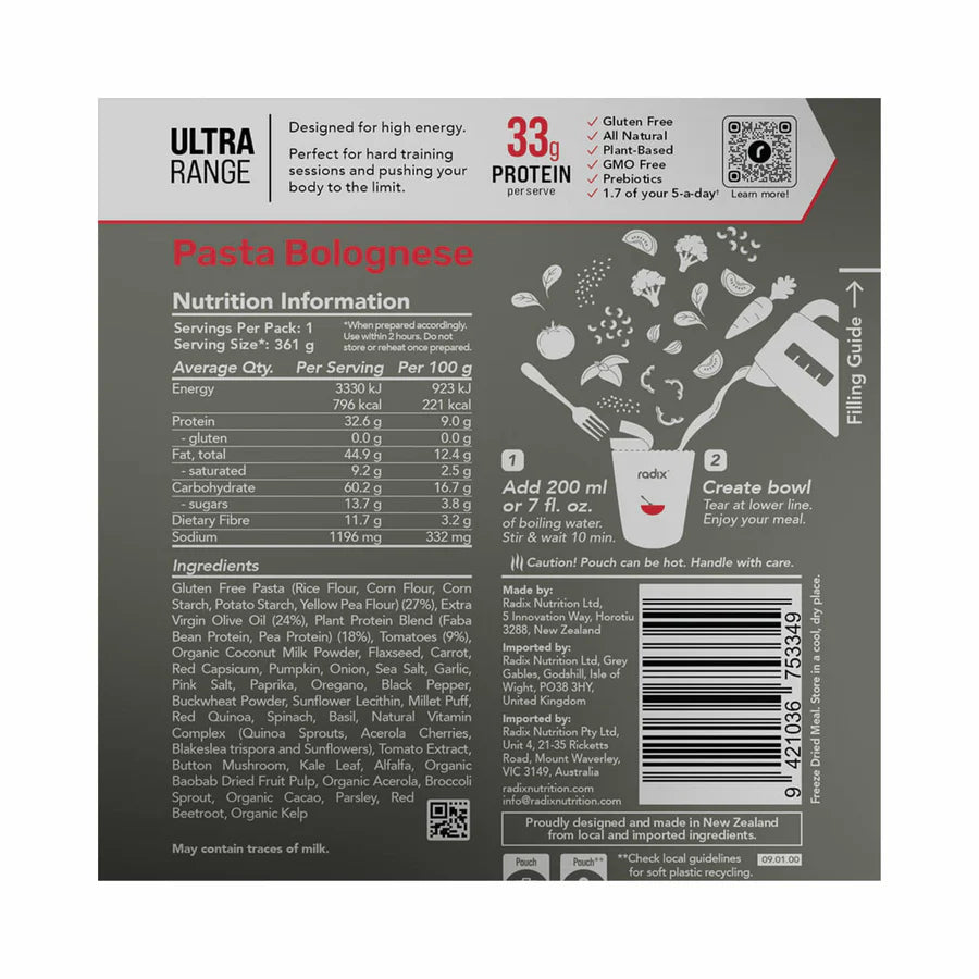 Radix Nutrition ULTRA 800kcal Meal Pasta Bolognese 175g