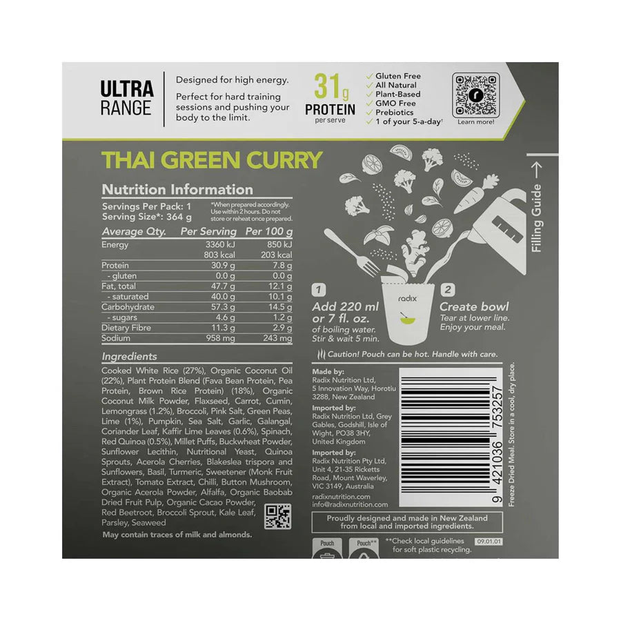 Radix Nutrition ULTRA 800kcal Meal Thai Green Curry 147g