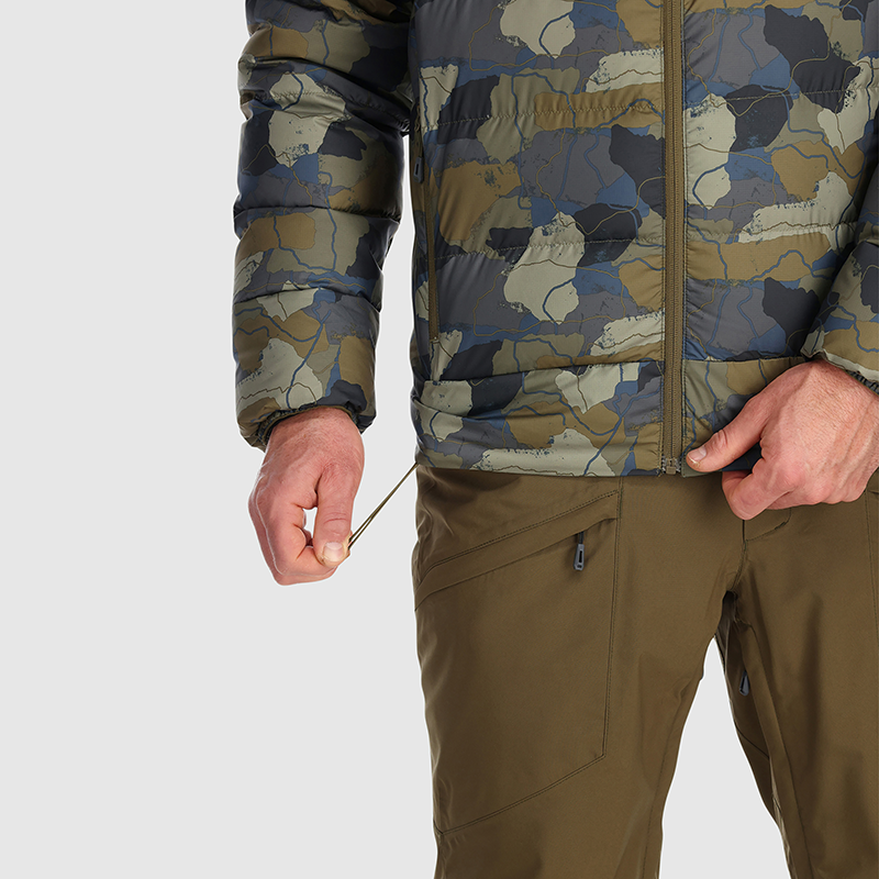 OUTDOOR RESEARCH Mens Coldfront Down Hoodie Loden Camo