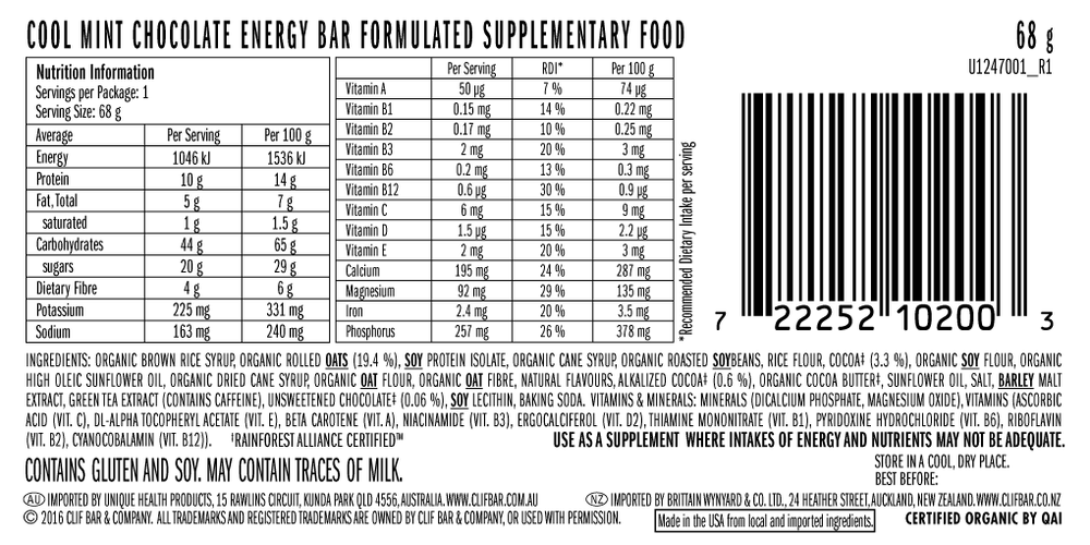 CLIF BAR Cool Mint Choc Caffeine 68g