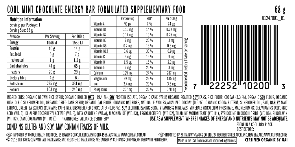 CLIF BAR Cool Mint Choc Caffeine 68g
