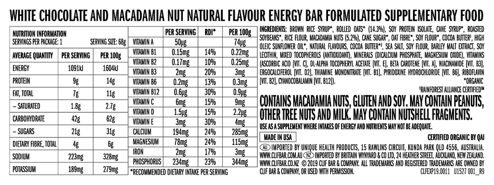 CLIF BAR WHT CHOC MACA 68g