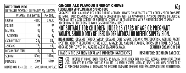 CLIF SHOT BLOKS GINGER ALE 60g