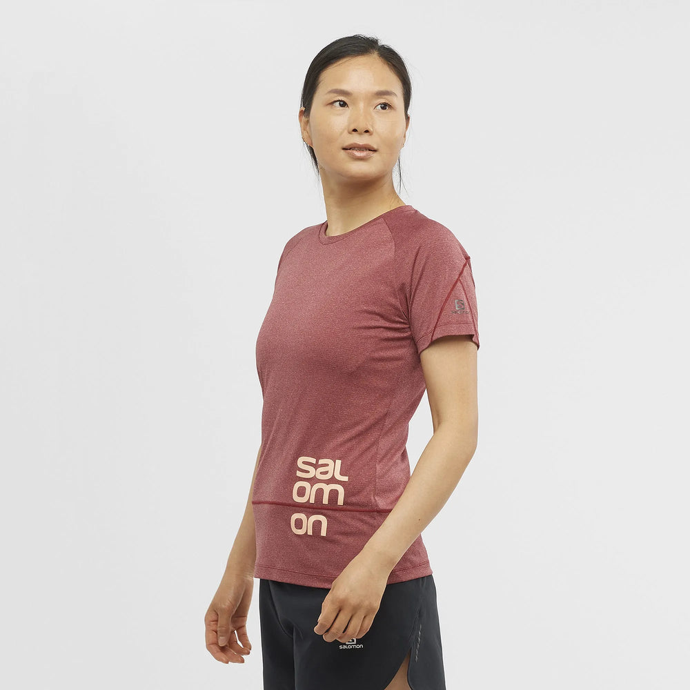Salomon Cross Run Graphic Tee W Cabernet/Heather