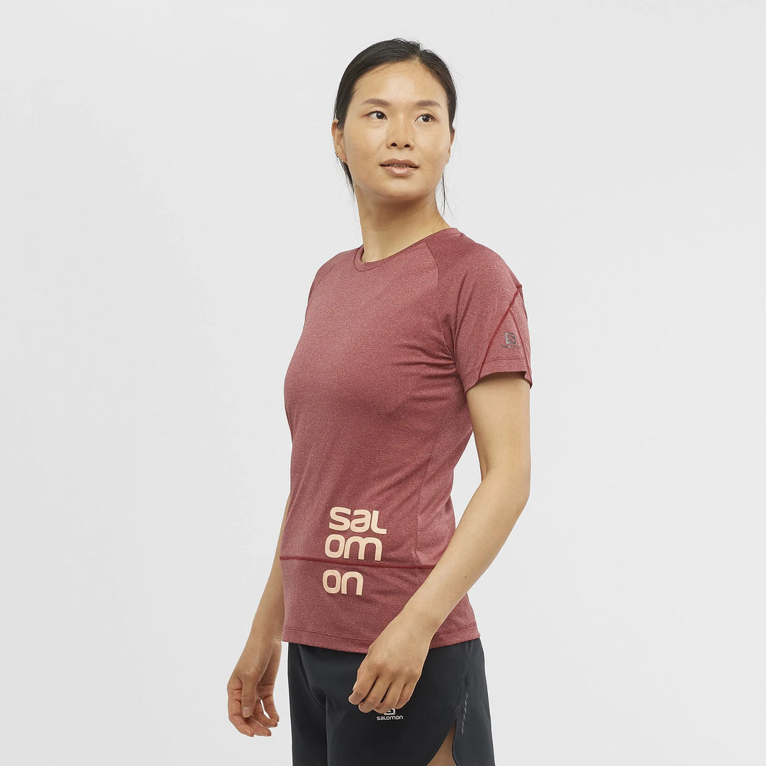 Salomon Cross Run Graphic Tee W Cabernet/Heather